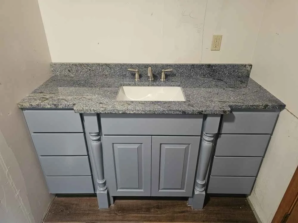 Blue Bahia granite bathroom vanity countertop installed in Wolfeboro, NH