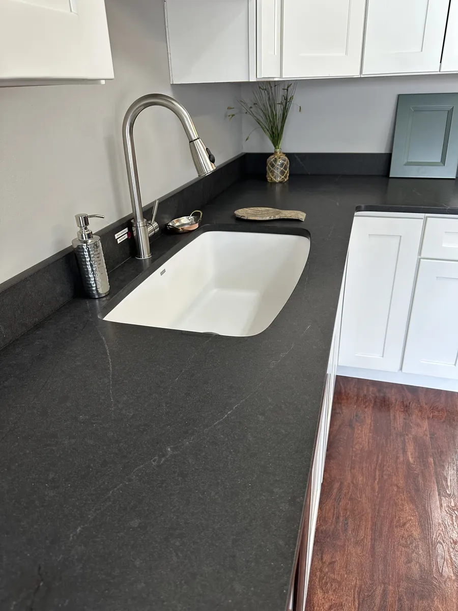 Soapstone countertop surface fabricated and installed by Precision Granite Works — New Hampshire