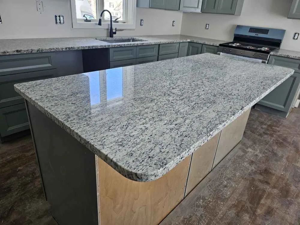White Ornamental granite kitchen countertop in a Union, New Hampshire home.